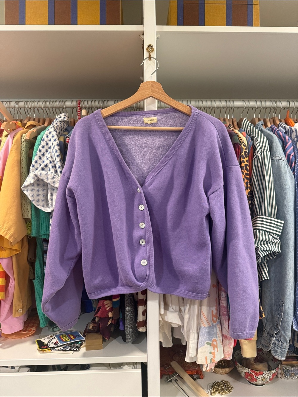 Donni Lavender Button-Front V-Neck Women's Sweater